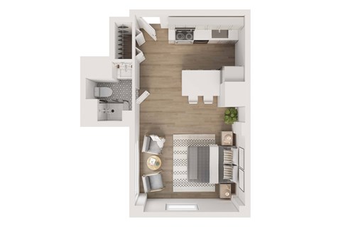 Floor plan for studio, 1 bath, 413 sqft